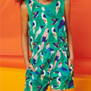 Tea Collection girl’s reversible wrap romper size 12 GUC tropical bird flock